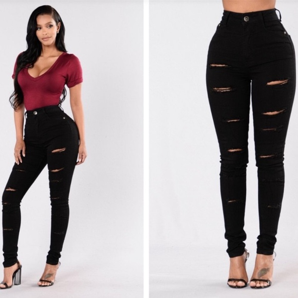 (FN) High Waisted Ripped Black Skinny Jeans